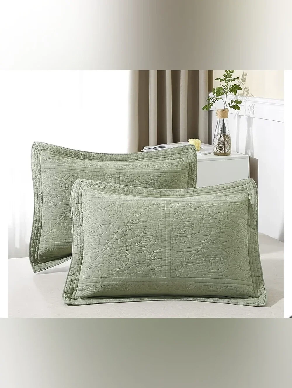 All Cotton  Quilted Sham - Sage Green 20x26